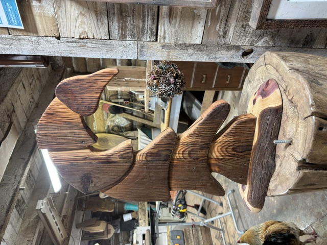 Stacked salmon wood sculpture